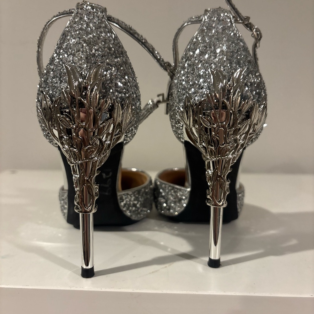 Source Unknown Silver Glitter Heels with Metallic… - image 1